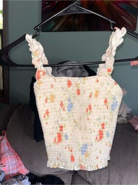 SO Cream Smocked Floral Cami with Braided Straps